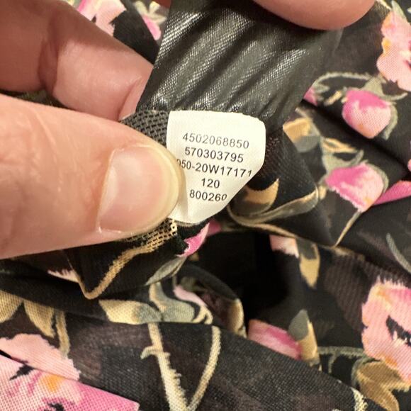 WHBM Floral Mesh Wrap Midi Dress Black Pink 10 bohemian preppy girly party boho - Picture 11 of 14